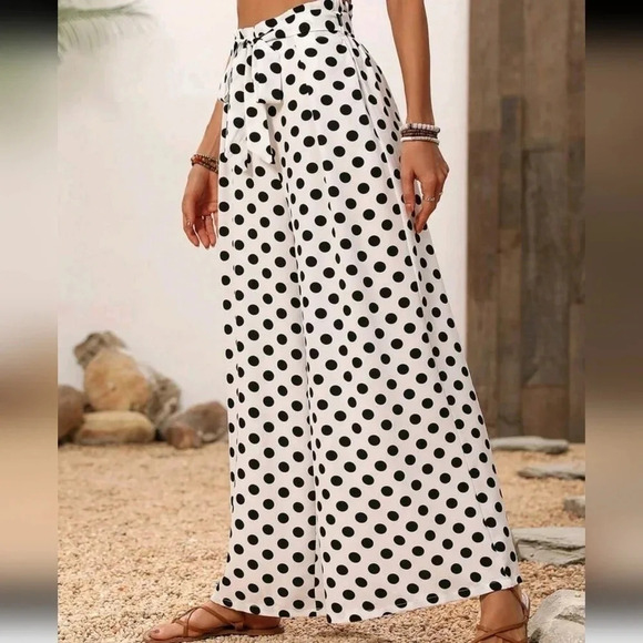Polka Dot Print Loose Casual Wide Leg Pants - Picture 5 of 6